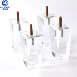 1Pcs 4inch Acrylic Furniture Legs Square Transparent Sofa Legs Replacement for Home Chairs Bed Drawers Coffee Table with Screws