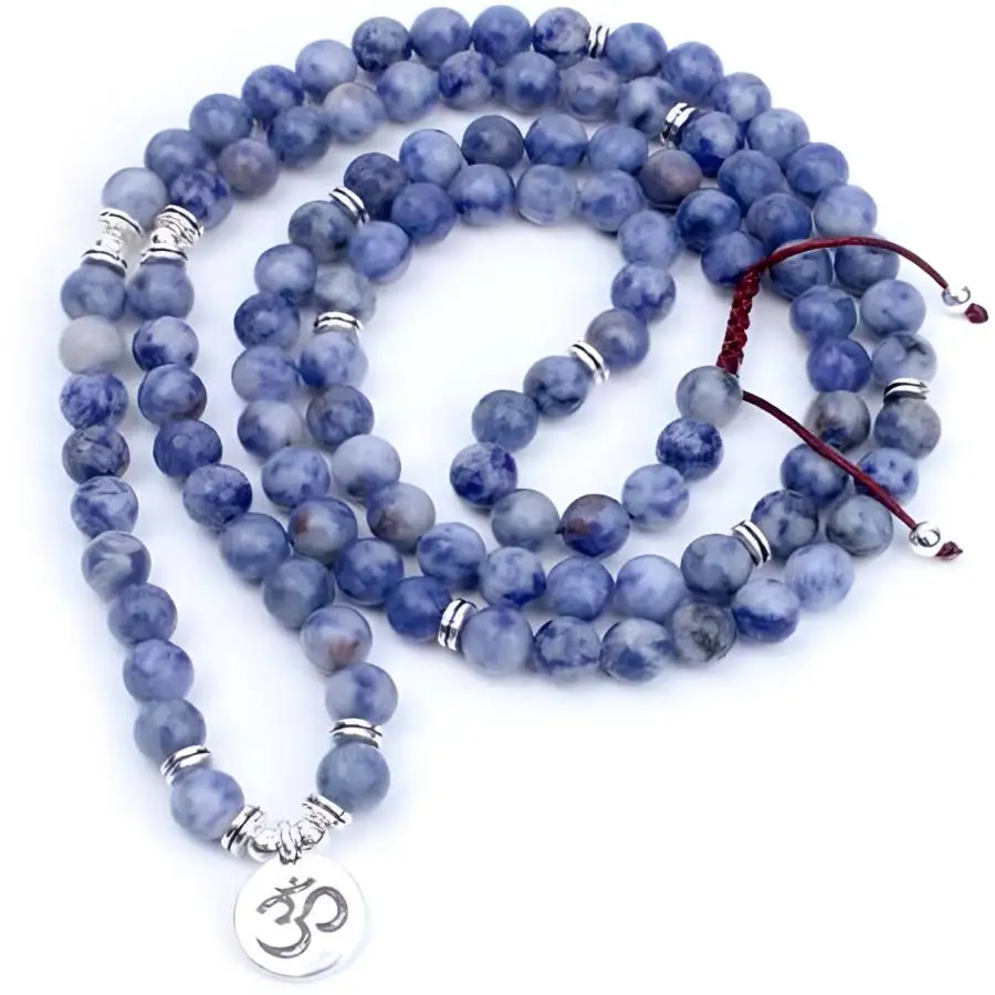 

8mm blue Sodalite Gemstone Beads Mala Tassels Necklace Chakra Buddha Spiritual Prayer Hand Buddhist Tibetan tassel elastic