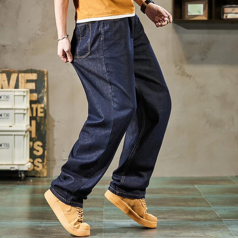 Solid Color Straight Leg Loose Men's Jeans Summer new style Men's thin plus size wide leg stretch trousers Large size 42 44