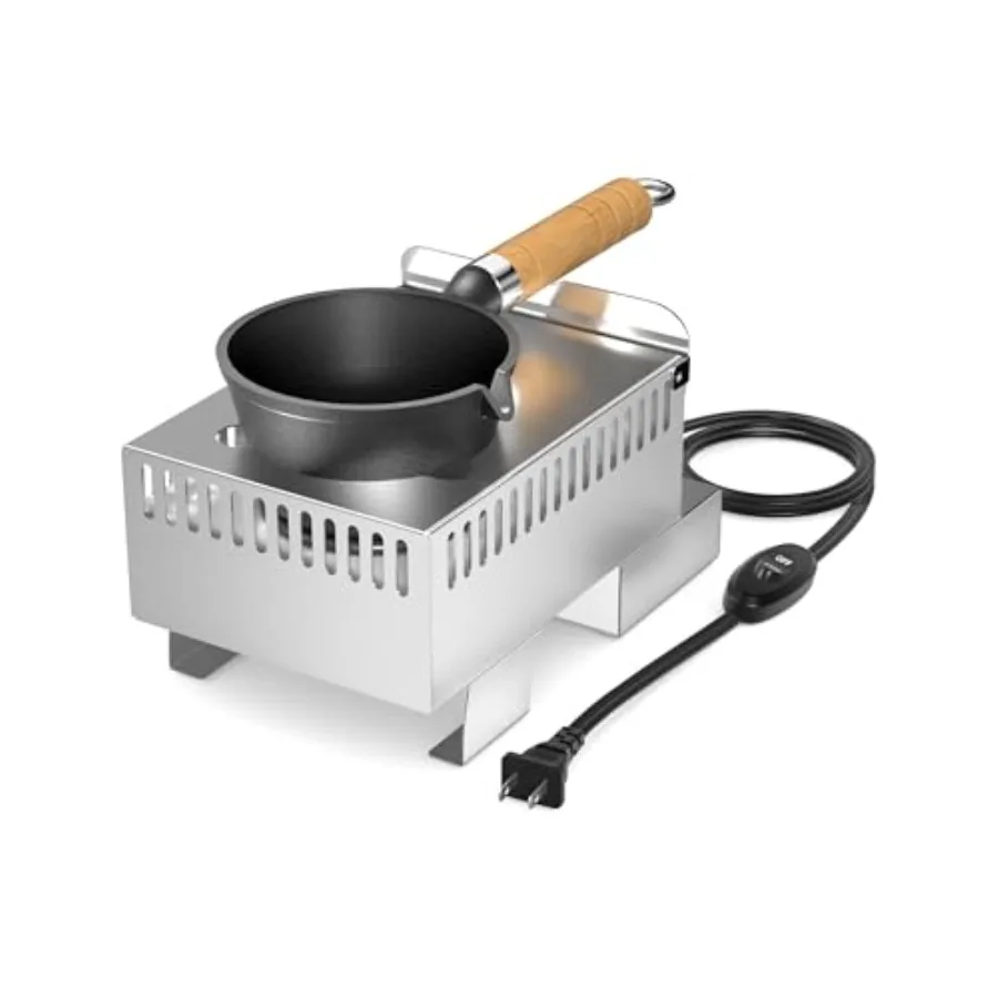 

Электрическая печь для плавки свинца на 5 фунтов с длинной ручкой и носиком для заливки, максимальная температура 750°C, идеально подходит для изготовления рыболовных грузил и баллистических приманок.