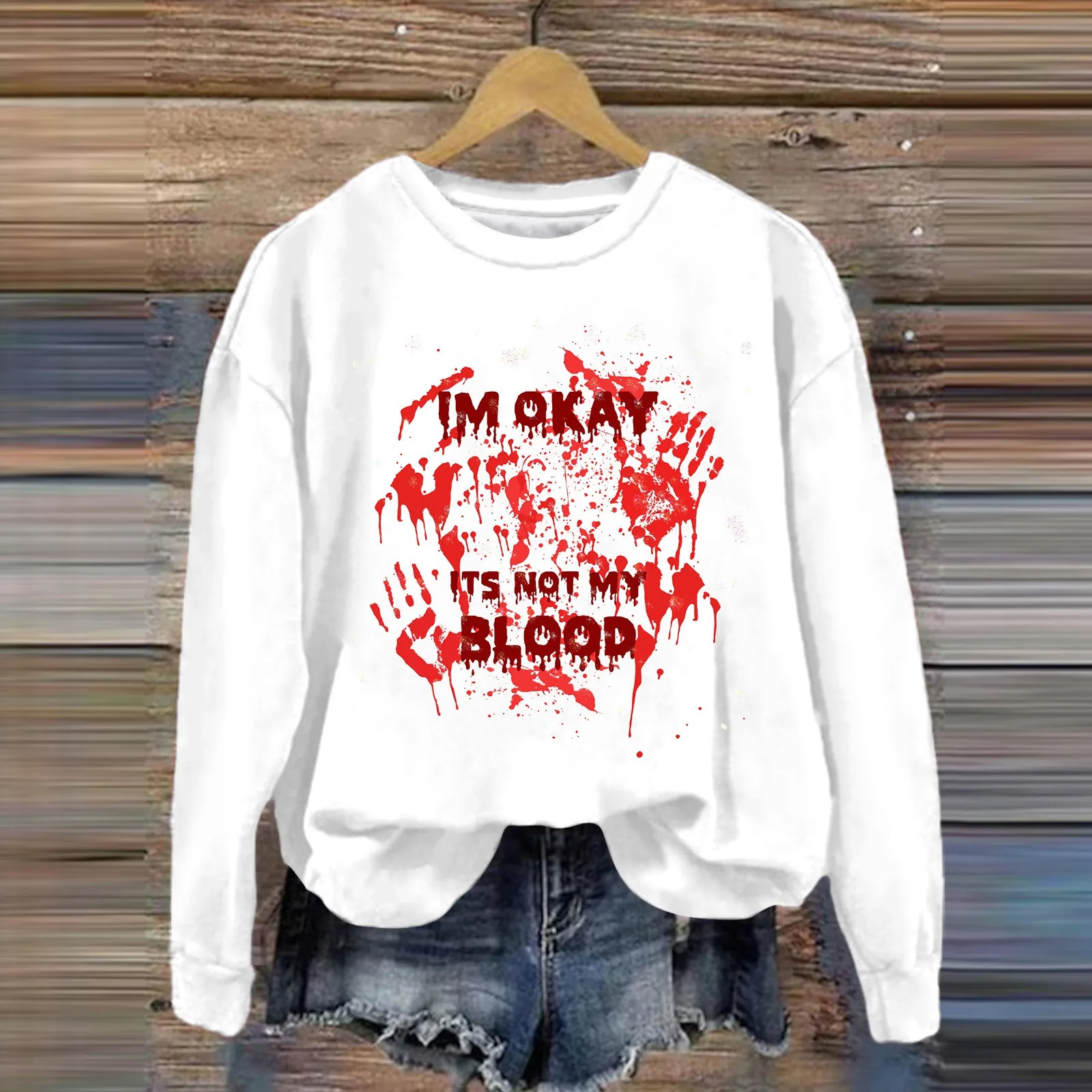 

Bloody Printed Shirt Letter Graphic Sweatshirts For Women Sweatshirt Halloween Humor Pullover Fall Sweaters Pullover Clothing