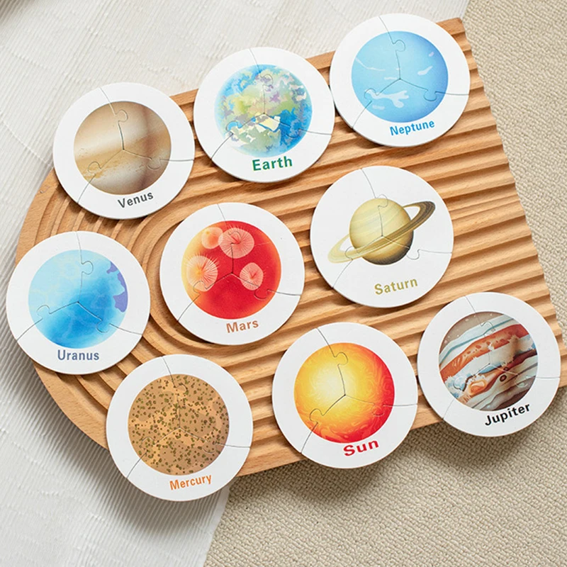 

Baby Wooden Montessori Teaching Aids Science Cognition Jigsaw Puzzle Universe Solar System Eight Planet Matching Educational Toy