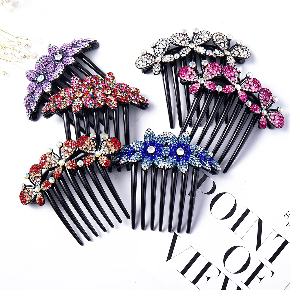 Crystal Rhinestones Flower Hair Combs Clip Vintage Hairpins Bridal Wedding Headdress Women Hair Accessories Disk Headwear