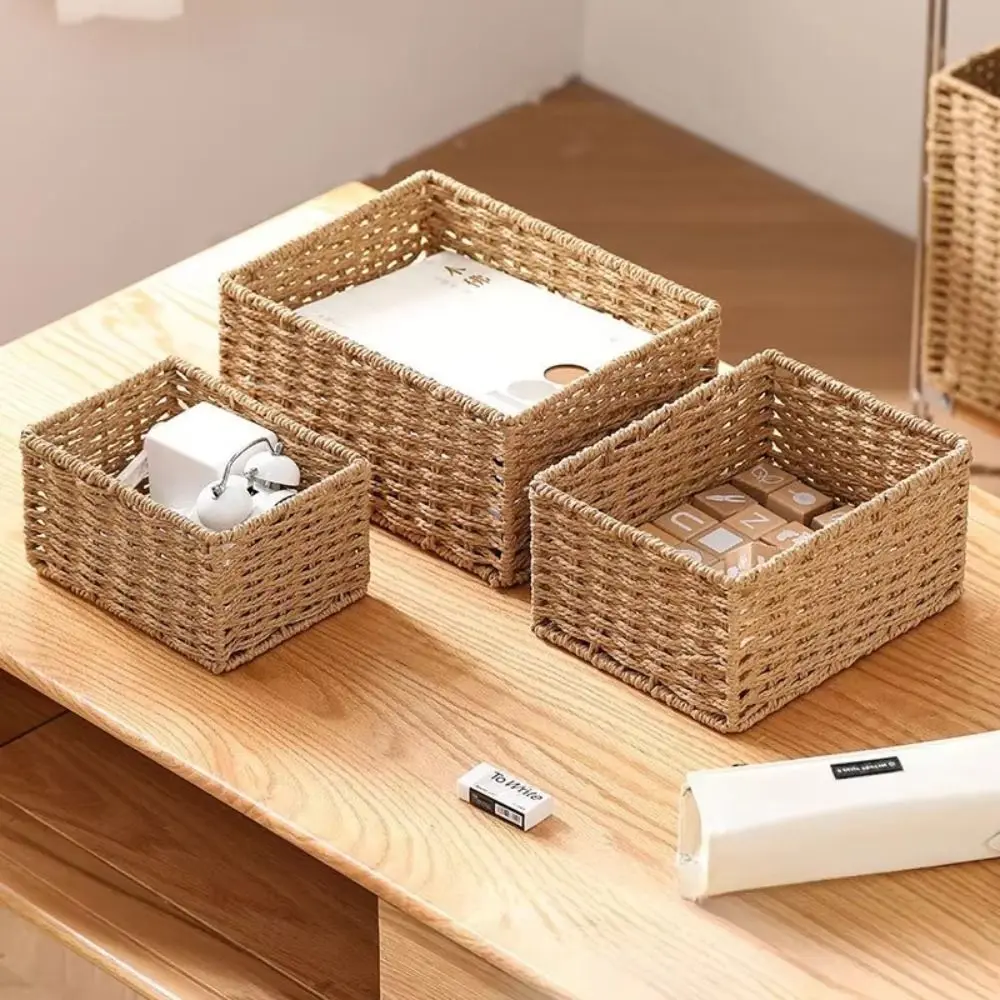 Durable Large Capacity Woven Storage Basket Handmade Reusable Clothing Storage Basket Portable Snack Sundries Organizer