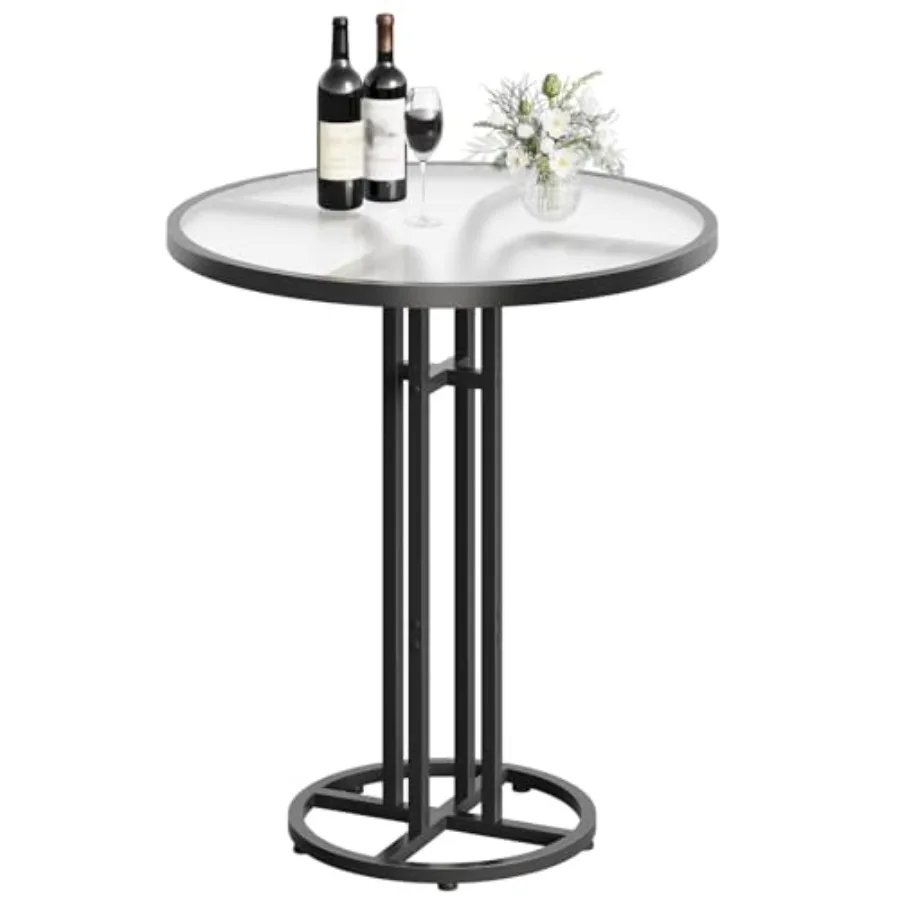 

Bar Table 23.6-Inch Round Pub Table Frosted Glass Cocktail Table with Sturdy Iron Frame and Adjustable Feet Modern Small Coffee