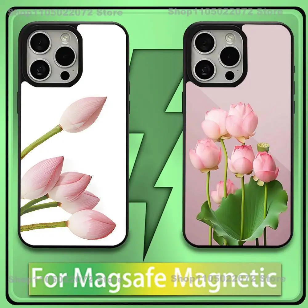 

Elegant Fashion Flowers Pink Lotus Poetic Phone Case For iPhone17,16,15,14,13,12,11,Plus,Pro,Max,Mini Magnetic Wireless Charge