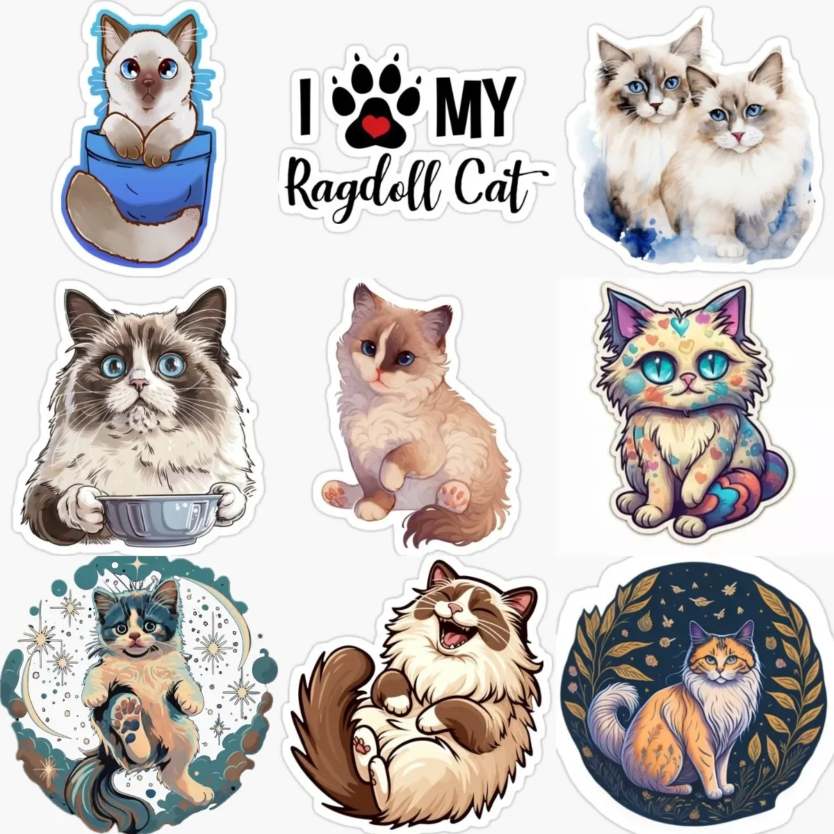 

Cute Ragdoll Cat Pets Catoon Personalized Sticker for Decorate Fridge Room Wall Car Van Window Bicycle Decal Accessories