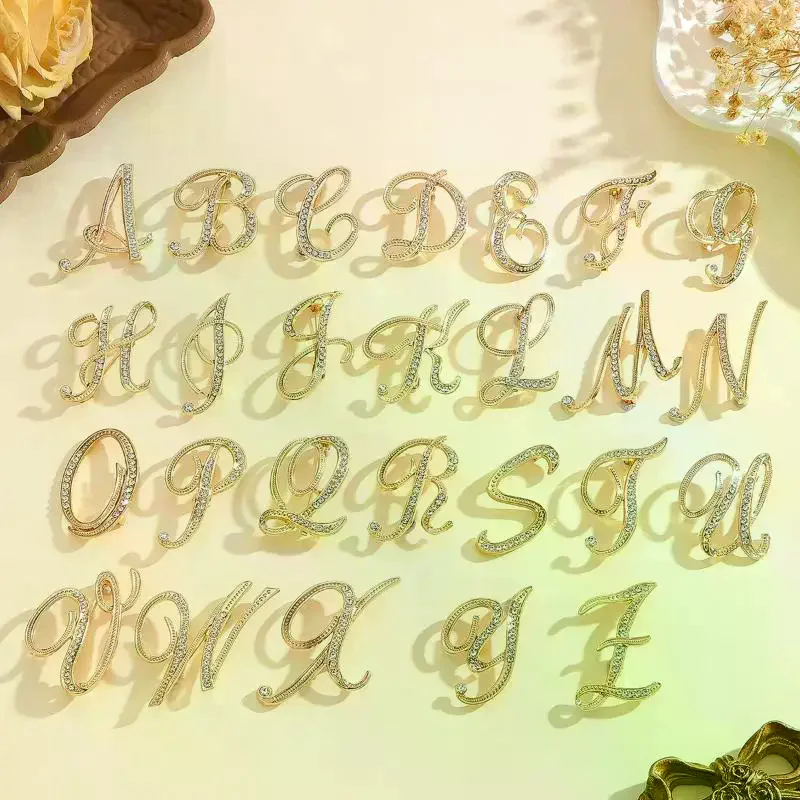 Women Women A-Z Letter Brooch Rhinestones Crystal Gold Color English Alphabet Metal Pins Cute Brooch Jewelry Accessories Gift - Aliexpress Deal