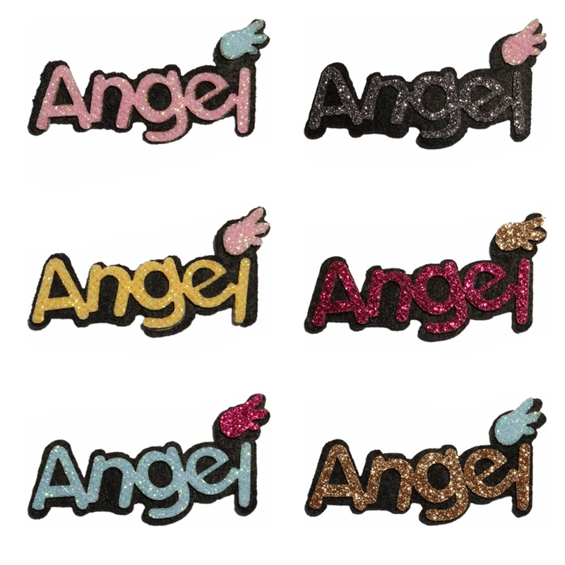 

120PCS Newborn ANGEL letter Appliques for Kids Headwear Fashion Glitter Nonwovens Felt Patches for Girls Hair Accessories