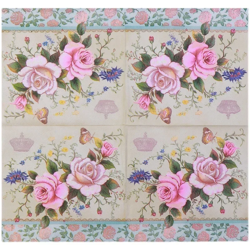 Summer Flora Cocktail Tissue 2-ply Food Grade Printed Butterfly Bone Bart Fragrance Free Drawer Paper 20pcs