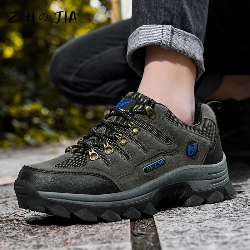 Outdoor Men\'s Sneaker Autumn Winter Couples Casual Shoes Mountaineering Shoes Men\'s Leather Walking Shoes Large Footwear