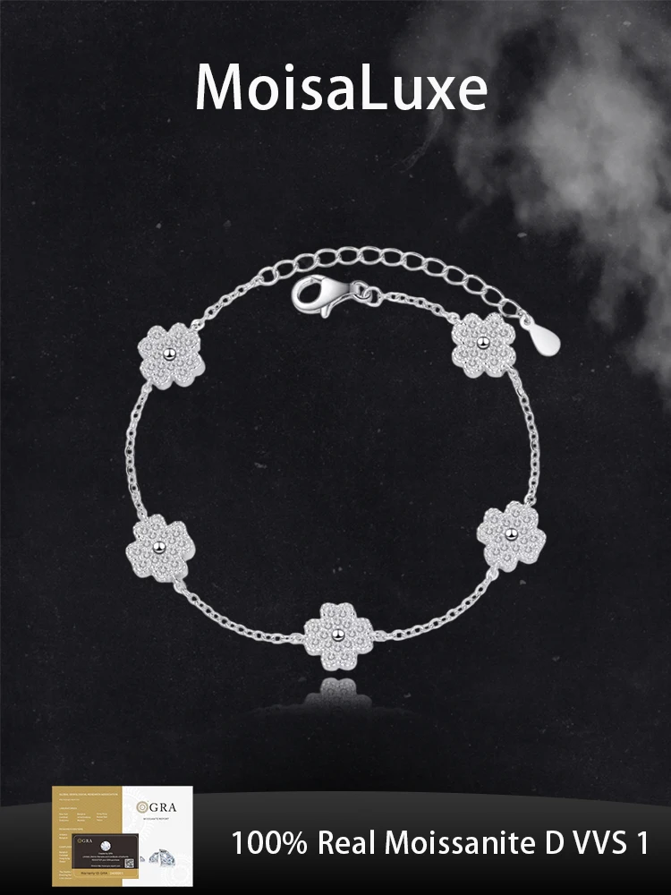 

MoisaLuxe Official Store Moissanite Plata Sterling 925 Silver Gift Five-flower Four-leaf Clover Micro-inlaid Fashion Jewelry