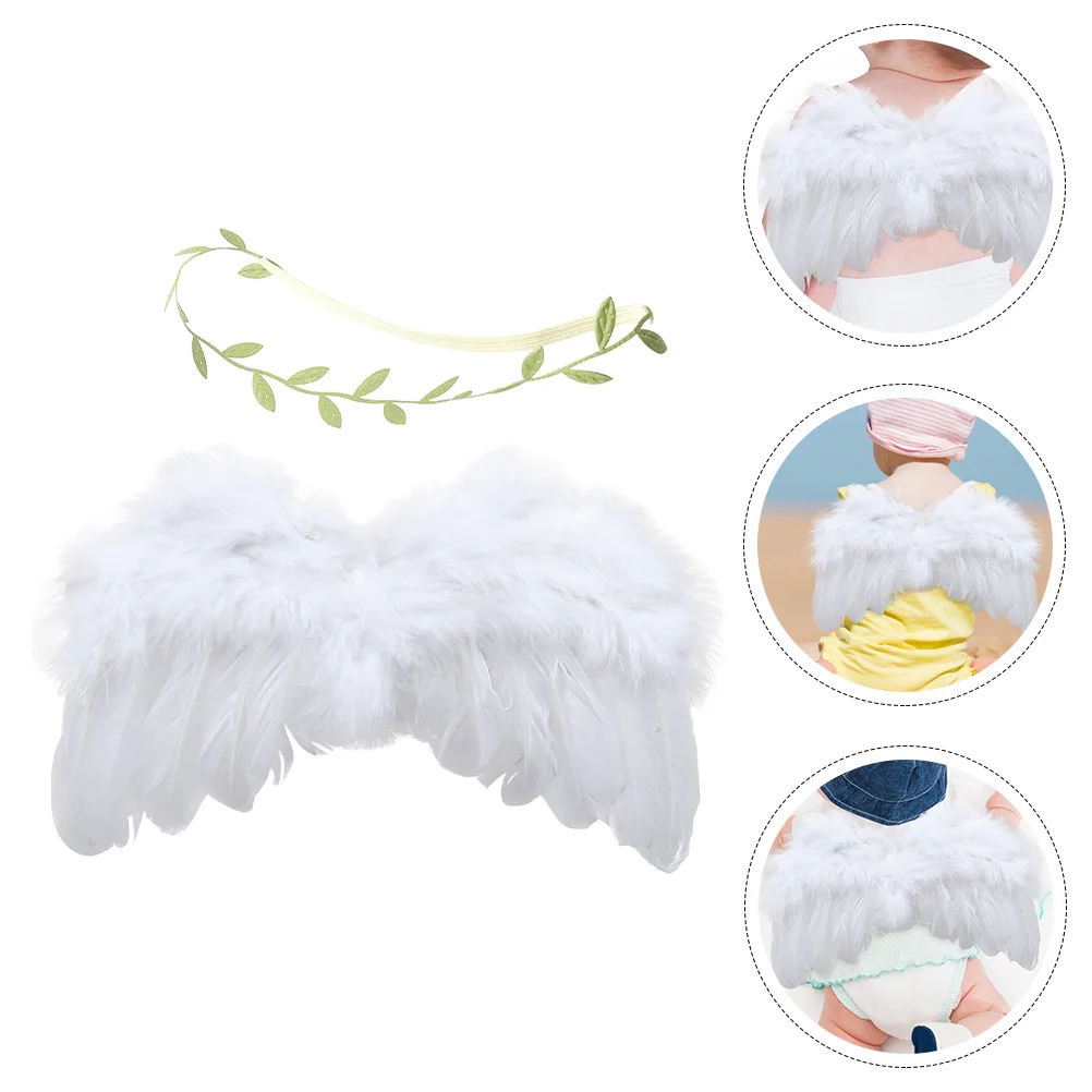

Leaf Hair Band Headdress Baby Photo Props Photograph Decorative Angel Wing Set Newborn