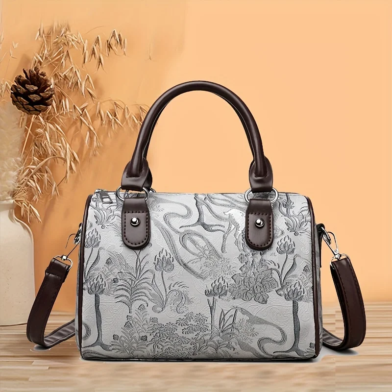 

Elegant Embroidered Faux Leather Boston Bag, Fashionable Pillow Handbag, Versatile Shoulder Tote For Women Shipping bags Viaje