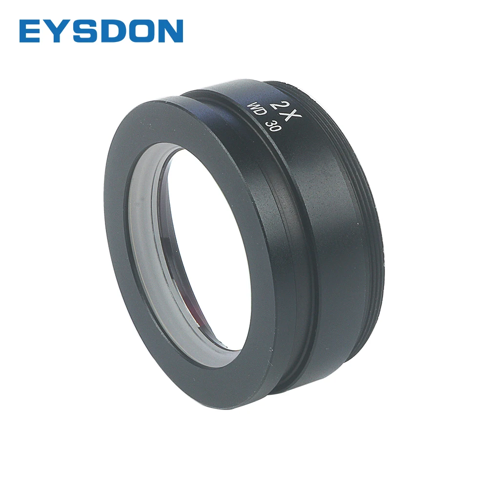 EYSDON 2X Objectif auxiliaire à filetage M48 WD30, lentille de Barlow pour microscope stéréo à zoom, pour augmenter l'agrandissement et la clarté