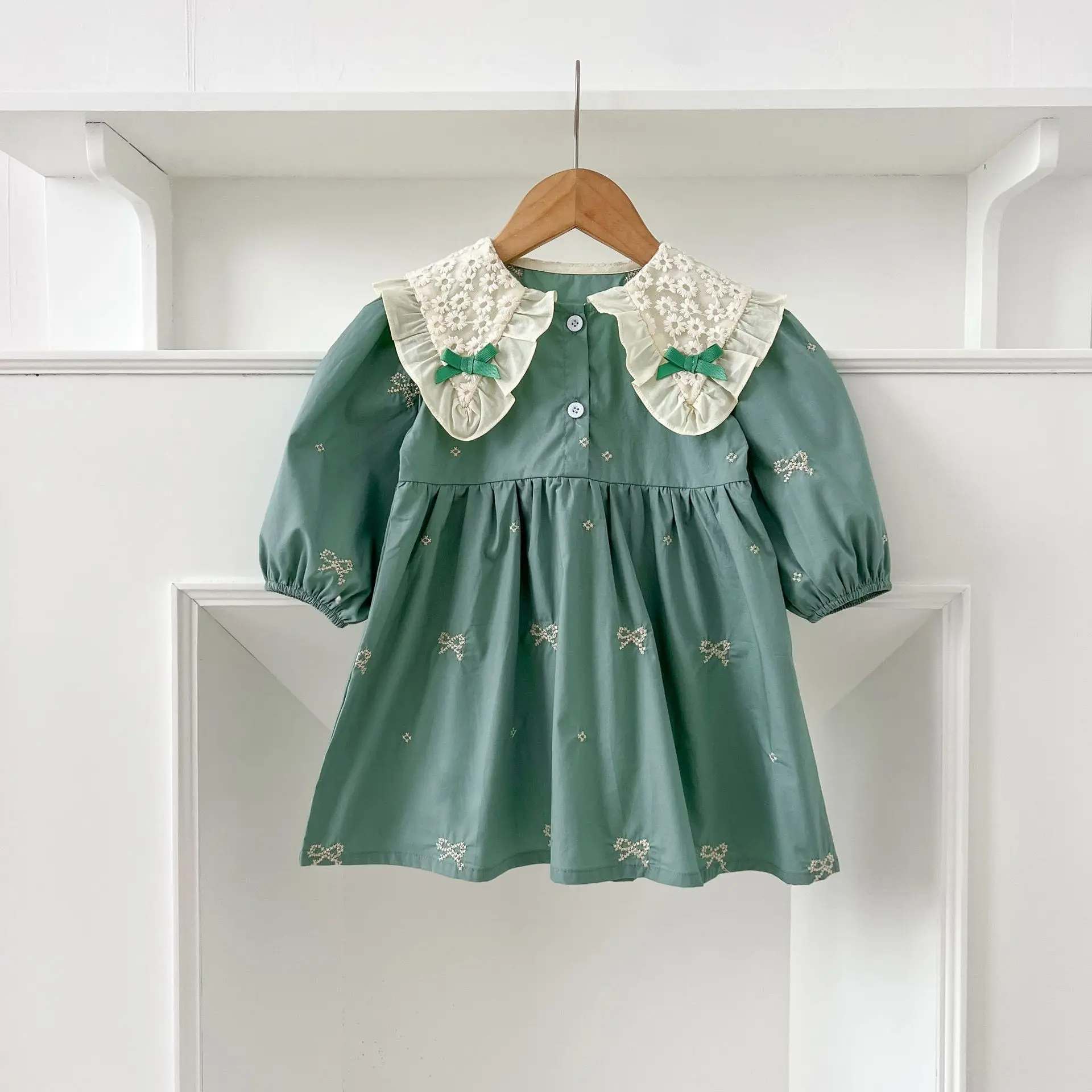 Frühling Schwestern Kleidung Mädchen Bogen Stickerei Spitze Kleidung Baby Strampler Baumwolle Säuglings Body Prinzessin Mädchen Schwester Familie Kleid – Detail 37