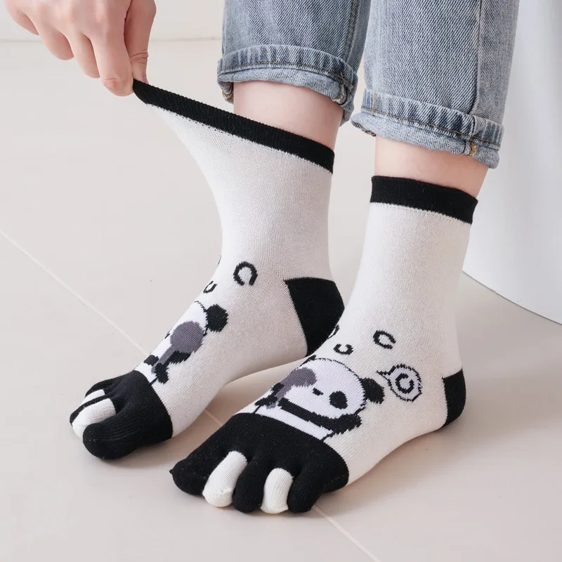 5 Pairs Five-finger Socks Women Autumn and Winter Crew Tube Toe Socks Medium Tube Cartoon Cotton Socks