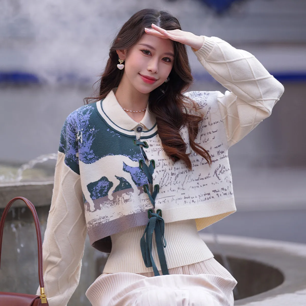 

Van Gogh-Inspired Spring Animal Print Knit Top for Women