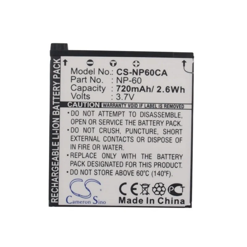 Li-ion Camera Battery for Casio,3.7v,720mAh,Exilim Zoom EX-Z19 Exilim Zoom EX-Z85BK,NP-60