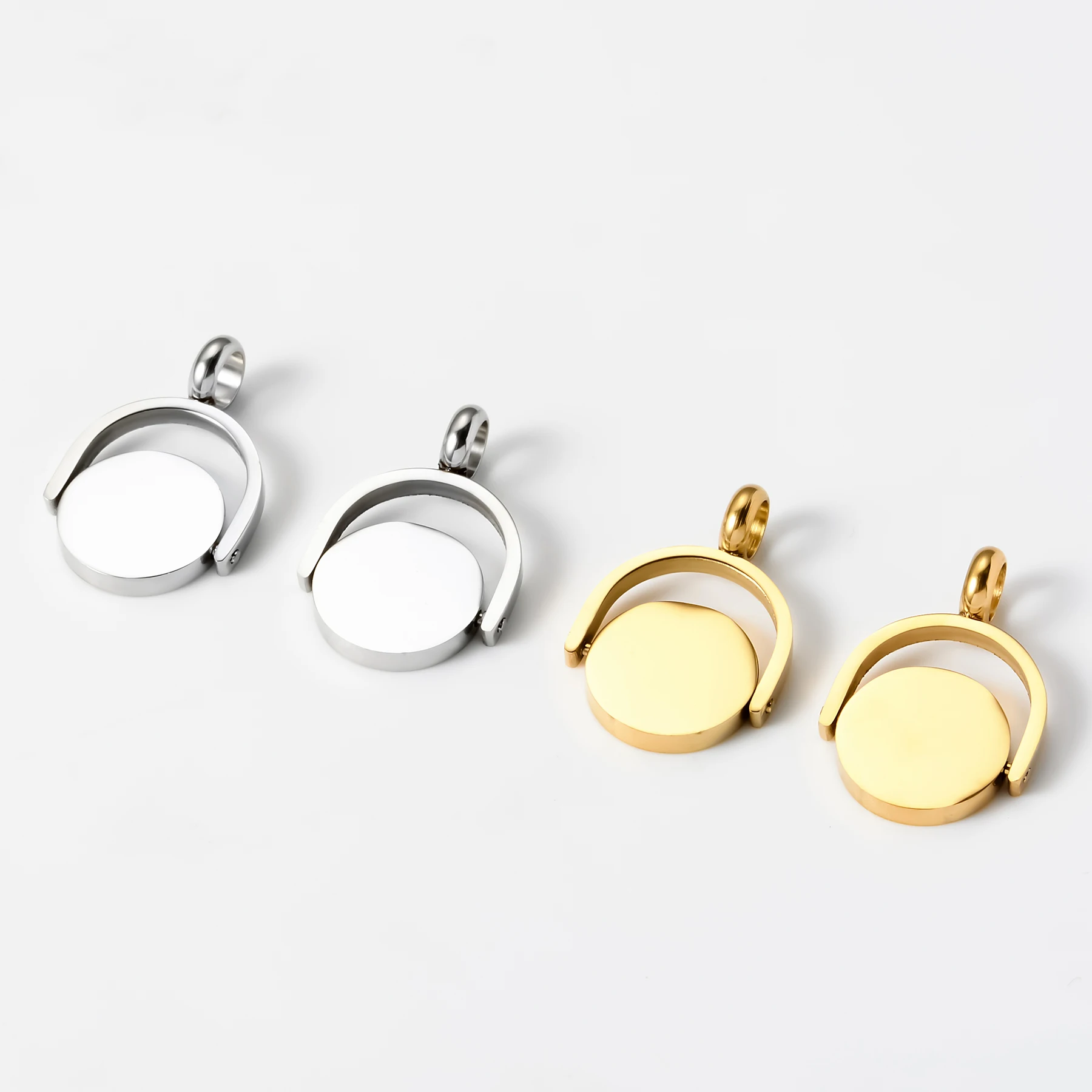 4Pcs/lot Stainless Steel Rotatable Half Round Pendant Customized Name or Logo Metal Charm Statement Mirror Polished Jewelry Gift image 3