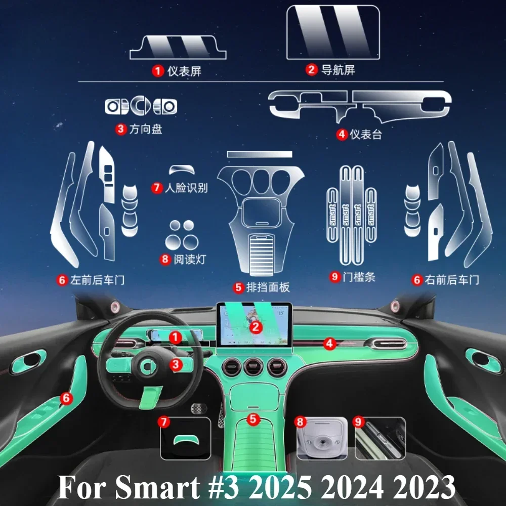 Pour Smart # Accessoires intérieurs 3 2025 2024 2023, film transparent TPU, panneau de commande, navigation GPS, console centrale, protection PPF