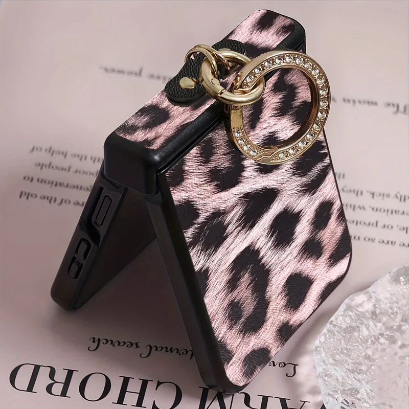 Luxuriöse Leopardenmuster PU-Leder Handyhülle für Samsung Galaxy Z Flip 8 7 6 5 4 3 5G Flip 7 Fe mit Diamantbeschichtetem Ringverschluss – Detail 4