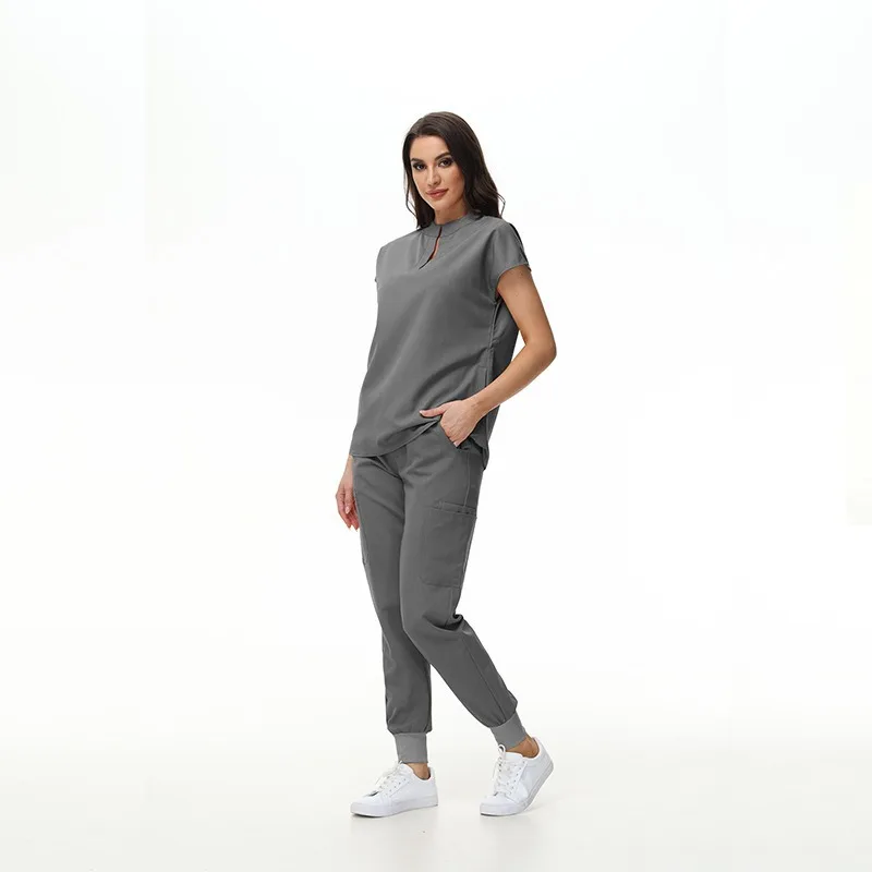 여러 가지 빛깔의 간호사 유니폼 손 씻기 옷 여성 정장 스탠드 업 칼라 슬림 얇은 치과 병원 애완 동물 가게 의료