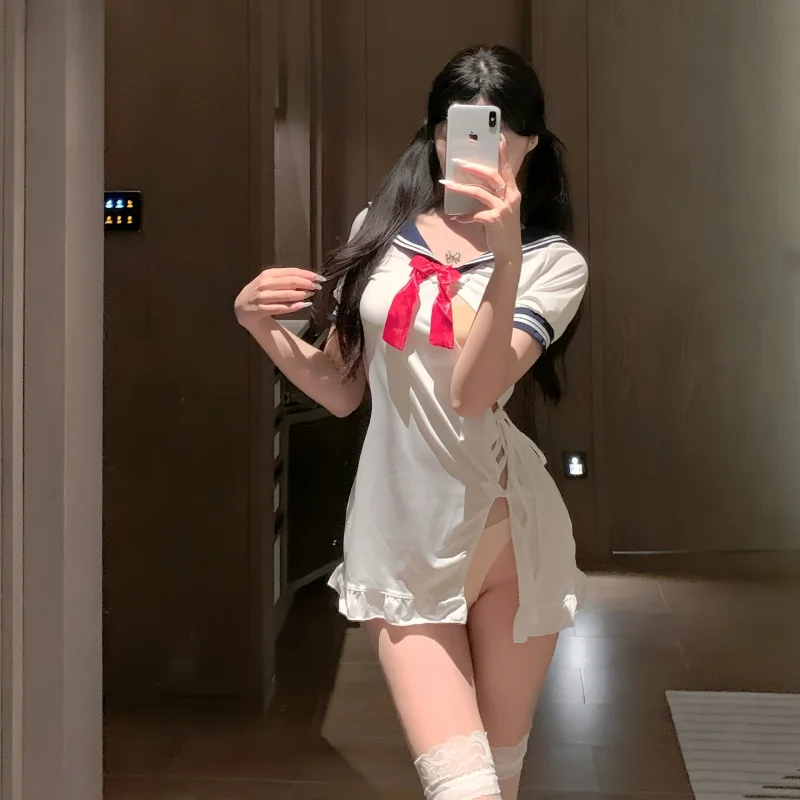 

Sexy Pajamas Uniform Stylish Elegant No Need to Take OffcosSailor Suit Nightdress