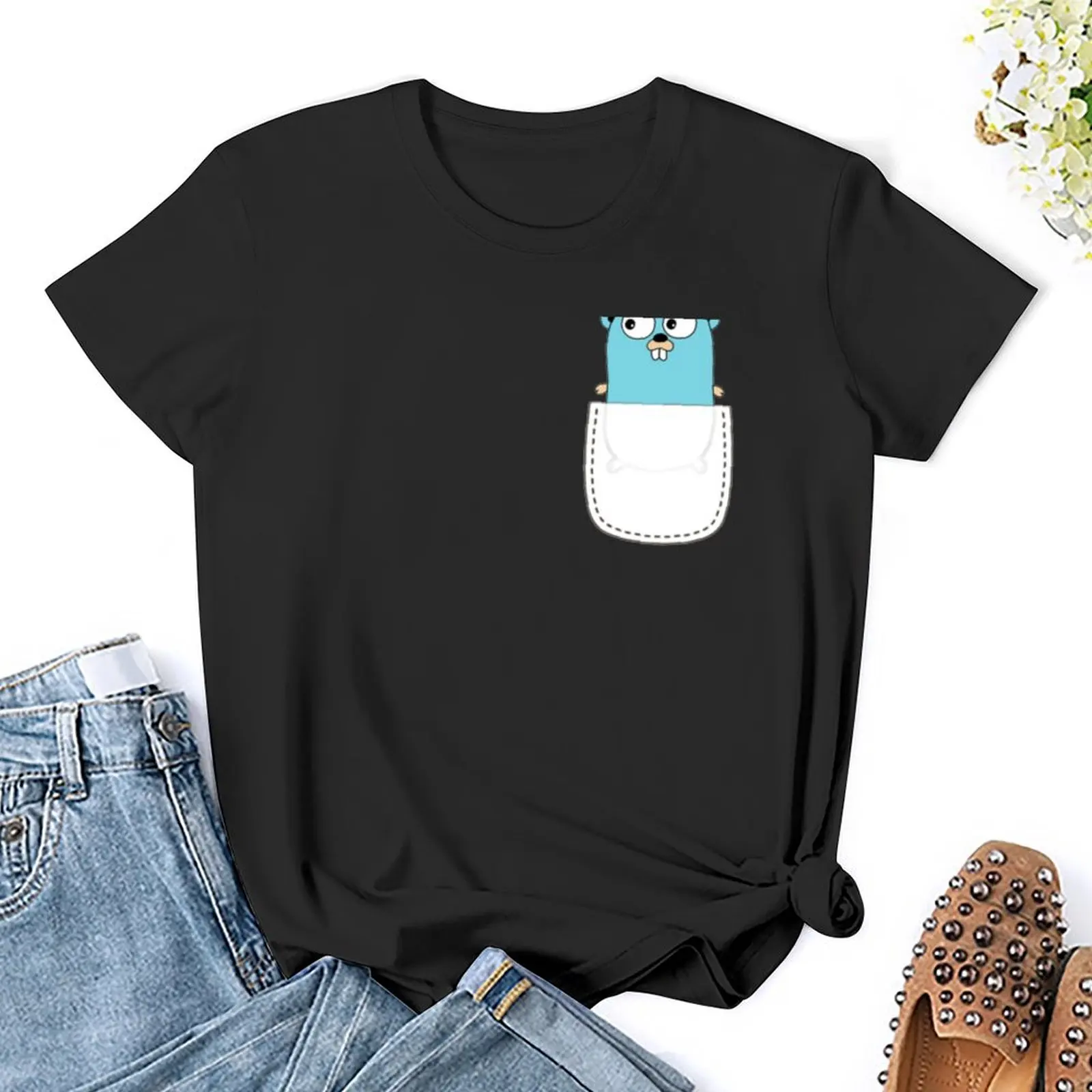 Golang Pocket T-Shirt summer tops tees oversized workout shirts for Women