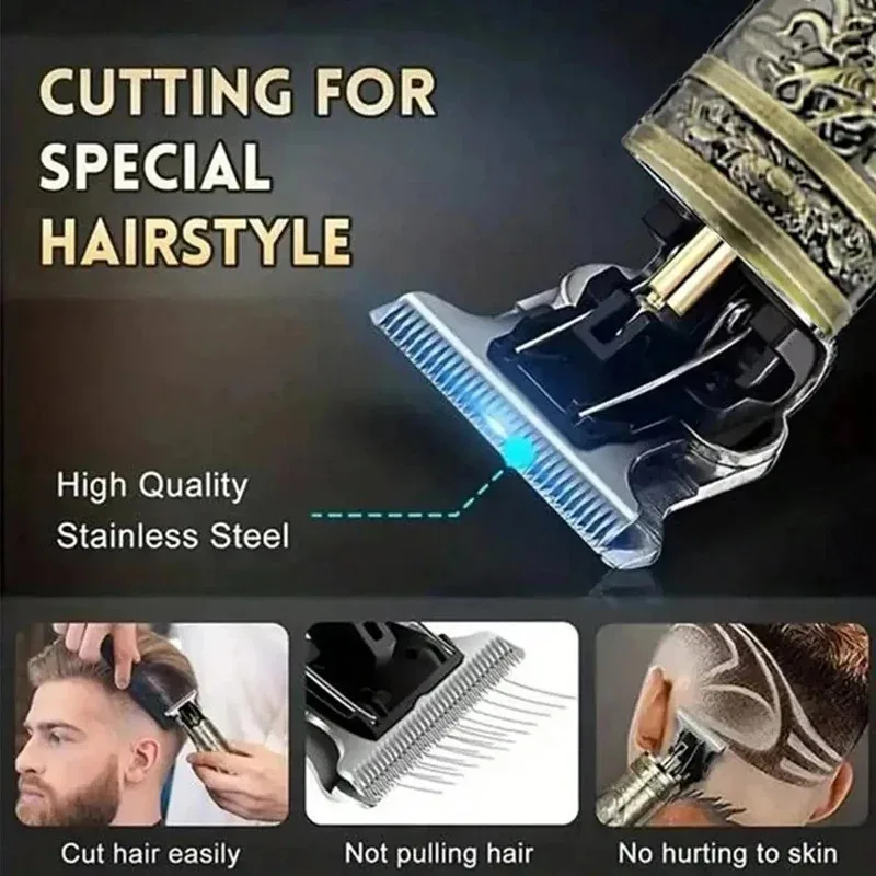 Zero Gap Hair Trimmer T9 Clipper Cordless Rechargeable Beard Shaver For Men Professional Barber Kit 4 Guide Combs USB C