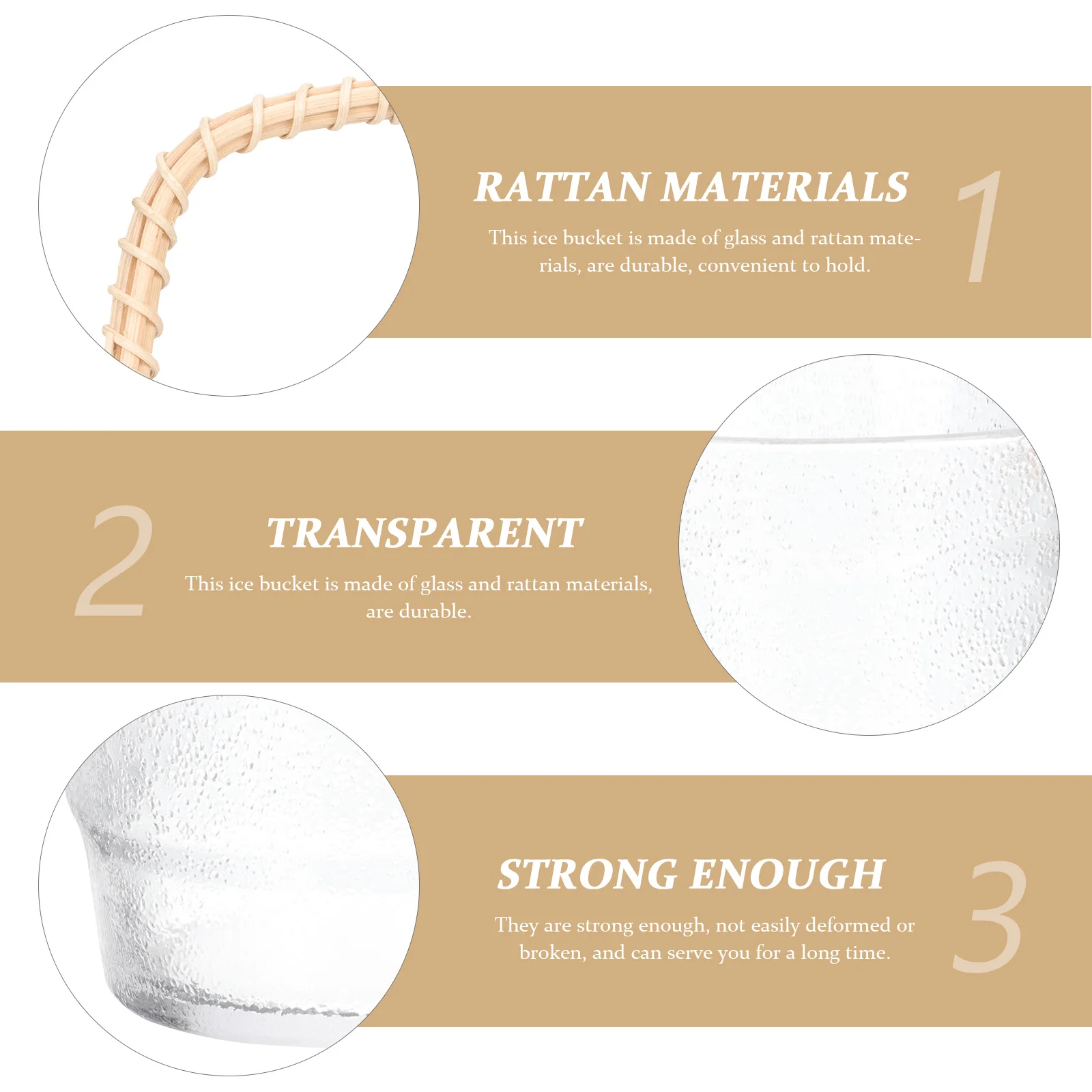 

Glass Rattan Handle Ice Bucket Portable Lightweight Bar Pub Restaurant Home Ktv Use Ice Bucket Bottled Beverage Cooler