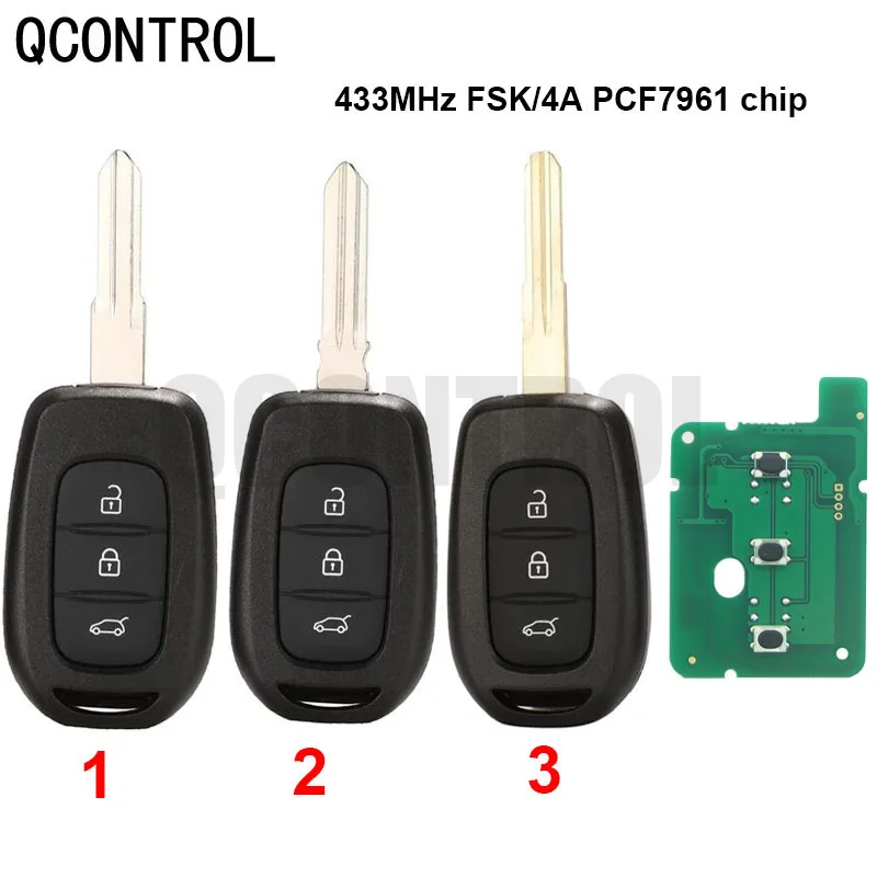 

QCONTROL 433MHz Remote 3 Button Car Key for Renault Sandero Dacia Logan Lodgy Dokker Duster 2016 with PCF7961M HITAG AES Chip