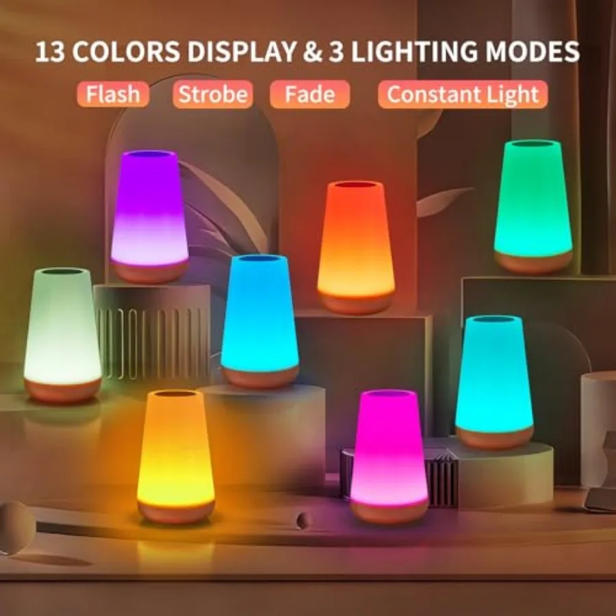 Night Light, Touch Bedside Table Lamp, Remote Control Dimmable Desk Lamp with RGB Color Changing, Portable Table Bedside Lamps view 2
