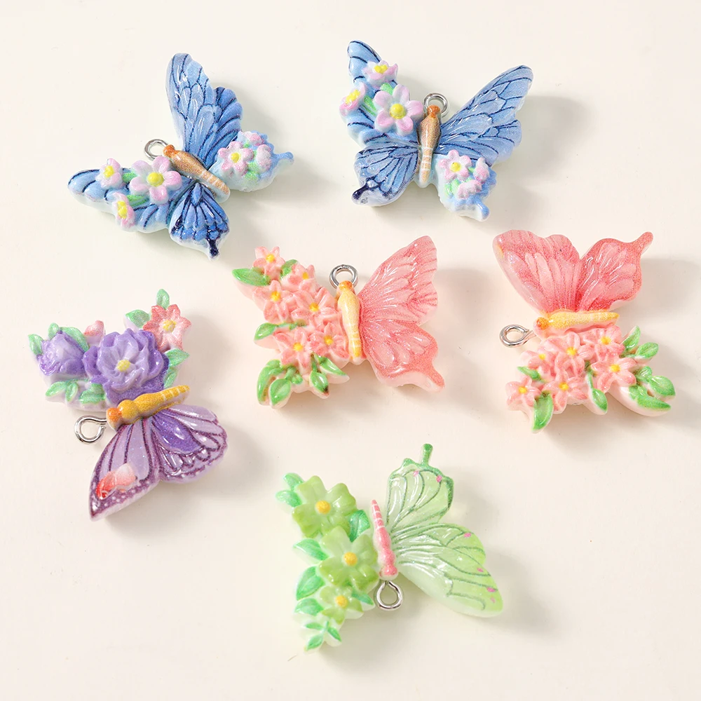 Breloques papillon en résine colorée 27mm, 10 pièces, pour boucle d'oreille, Bracelet, collier, pendentifs, accessoires de fabrication de bijoux faits à la main