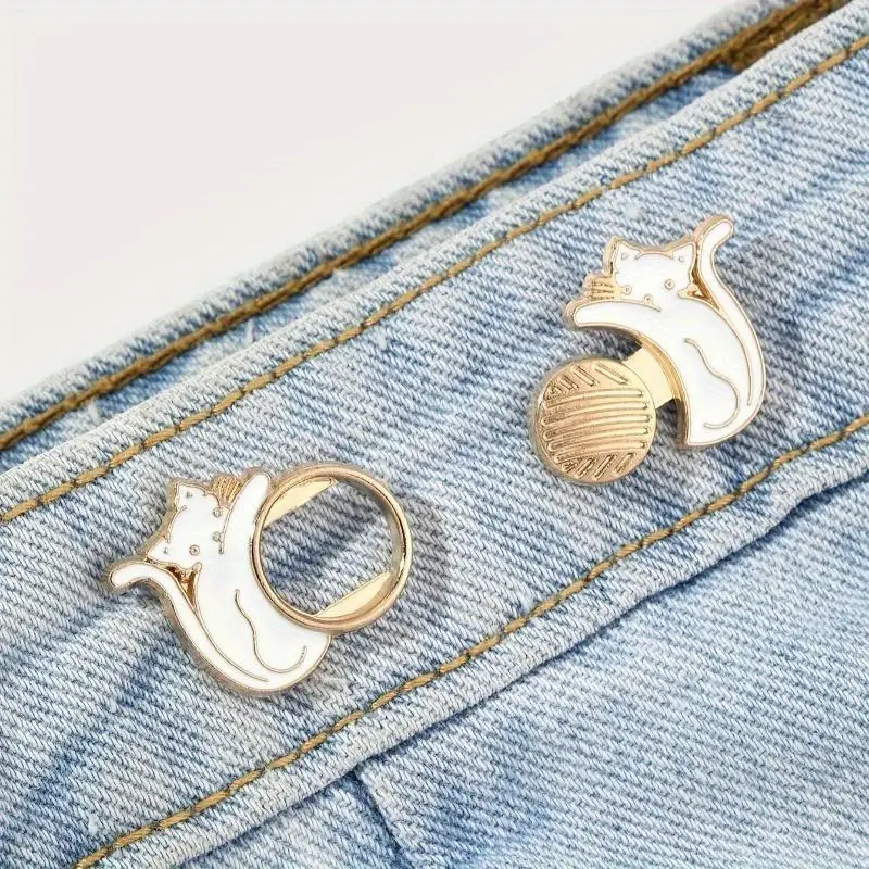 2Sets Women's Animal Cute Cat Nail Waist Buckle Jeans Adjustable Double Buckles for Slimming Waist Daily Use