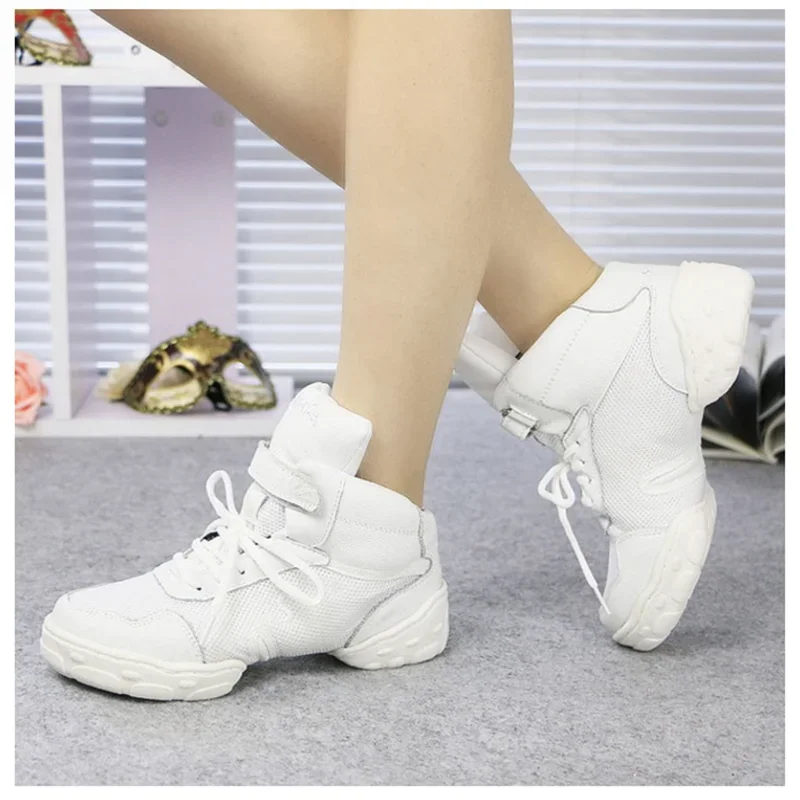 Sports Dance Shoes Genuine Leather Soft Sole Breathable High Top Jazz Salsa Modern Dance Sneakers For Women Man Size 36-45