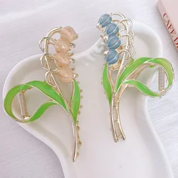New Women Elegant Gold Lily of The Valley Geometric Crab Claw Hair Hairpin Clips Vintage Metal Headband Hair Accessories