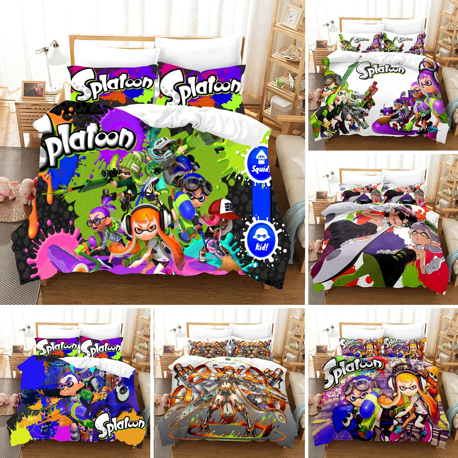 

3D Printed Splatoon Bedding Set Duvet Cover Bedroom Comforter Covers Single Twin King ​Size Quilt Cover Home Textile 2/3PCS