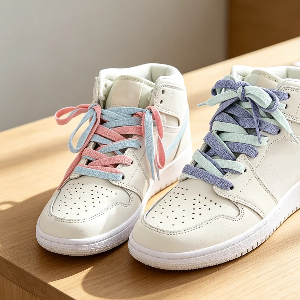 Macaron Gradient Flat Shoelaces Set (4 pcs), Durable Woven Laces for Sneakers & Casual Shoes