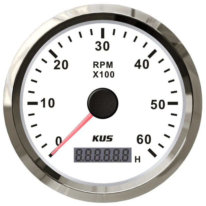 KUS Auto Tachometers 0-6000RPM Revolution Meters 12v/24v with Red Yellow Backlight and Hourmeters for Boat Motor Homes Universal