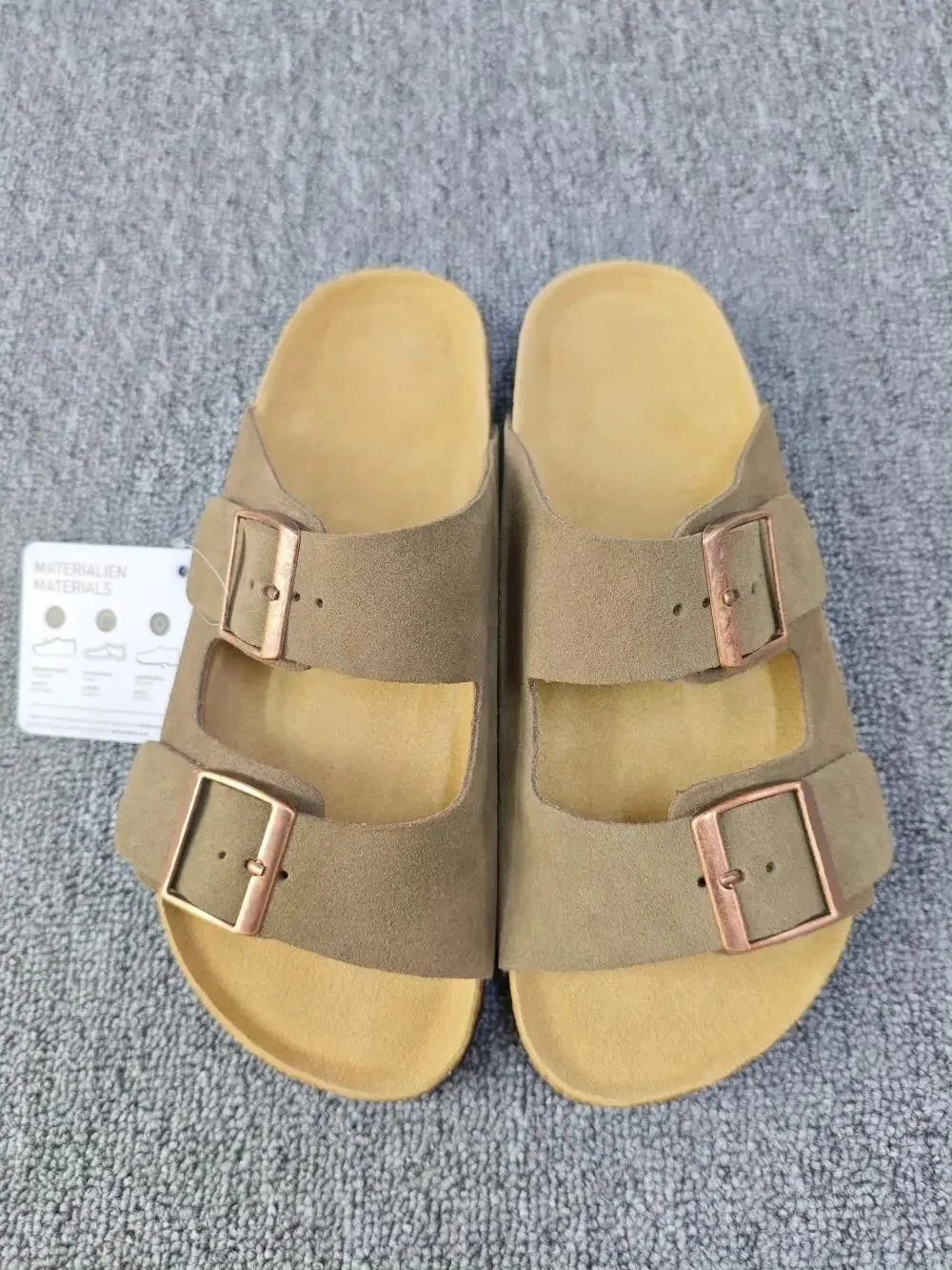 Summer casual and comfortable slippers, vintage style, unisex, flat beach slippers, double buckle strap, cork insole