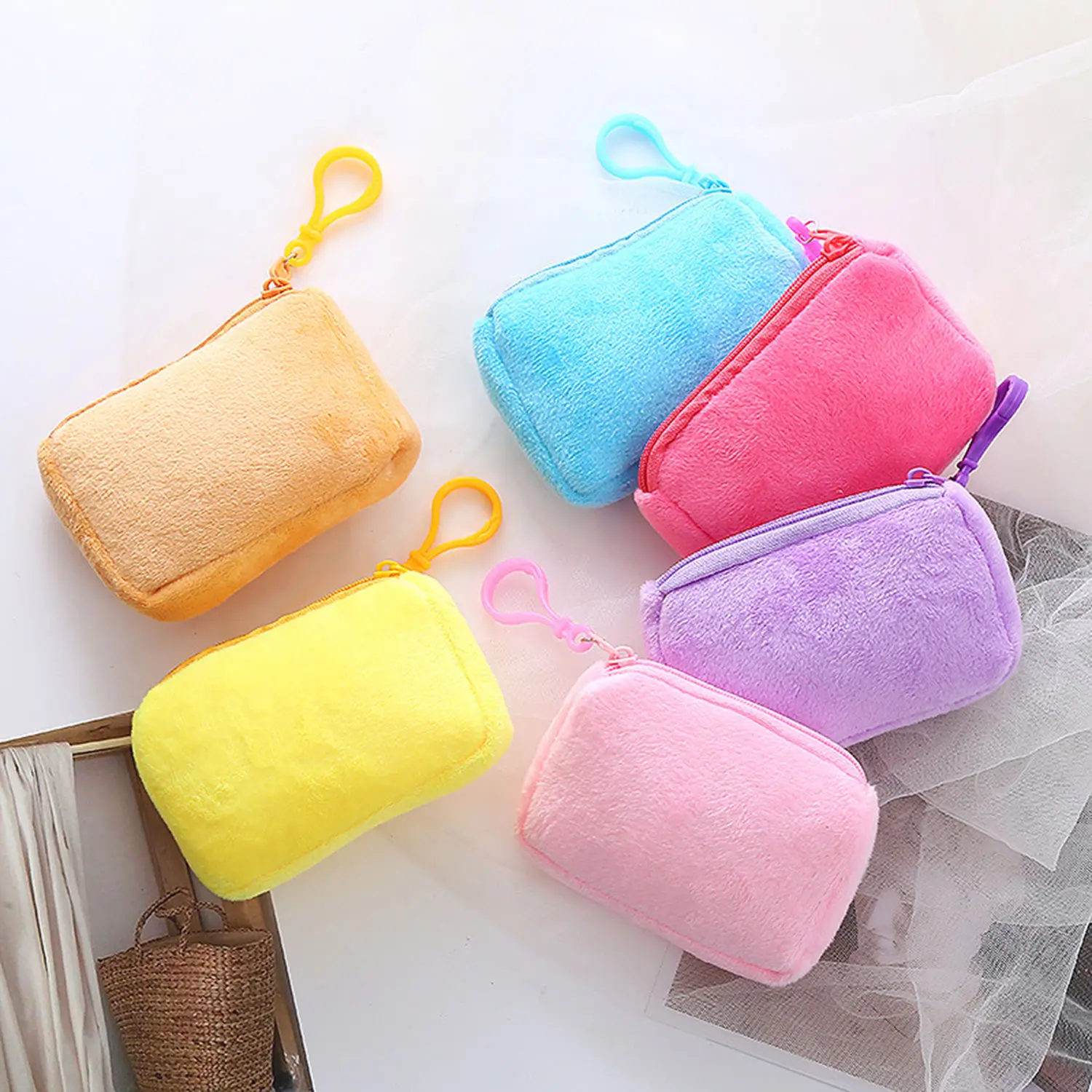 Korean Mini Fashion Square Zipper Coin Purse Women\'s Thin and Short Handbag Card Package Coin Bag Cute Purse Key Earphone Pouch