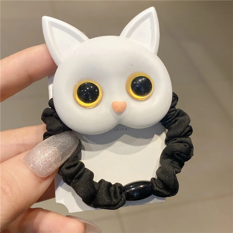 Kawaii Cats Rubber Bands Elastic Hair Bands Cute Cartoon Black White Cat Style Hairbands Headwear for Y2K Girls Hair Accessories