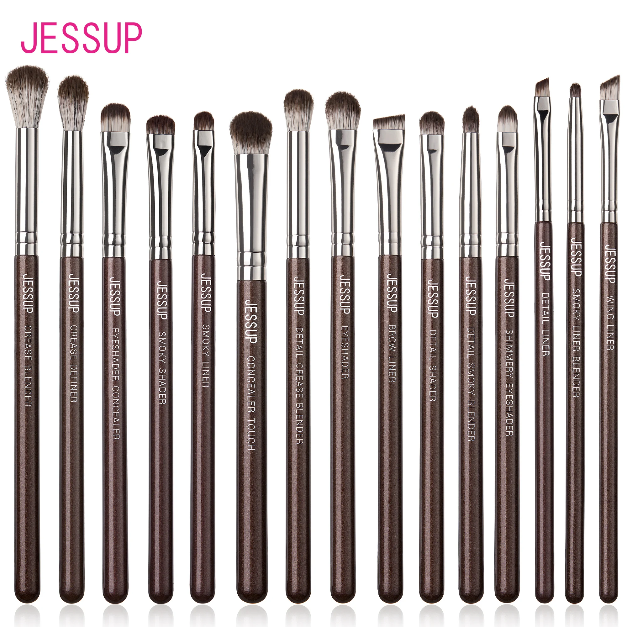 

Jessup Eye Makeup Brushes Set Professional 15pcs Eyeshadow Brushes Vegan Concealer Eyebrow Liner Blending Brush Brown,T499