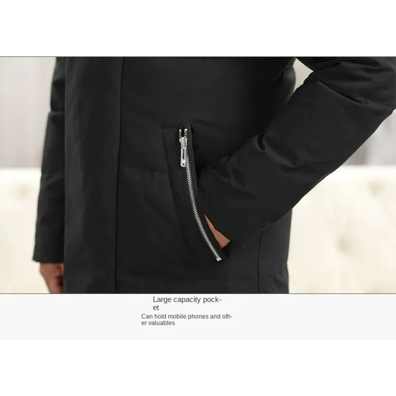 Brand Winter Down Jacket Men's Business Long Thick White Duck Down Warm Coat Men Fashion Snow Cold-proof Detachable Hooded Parka