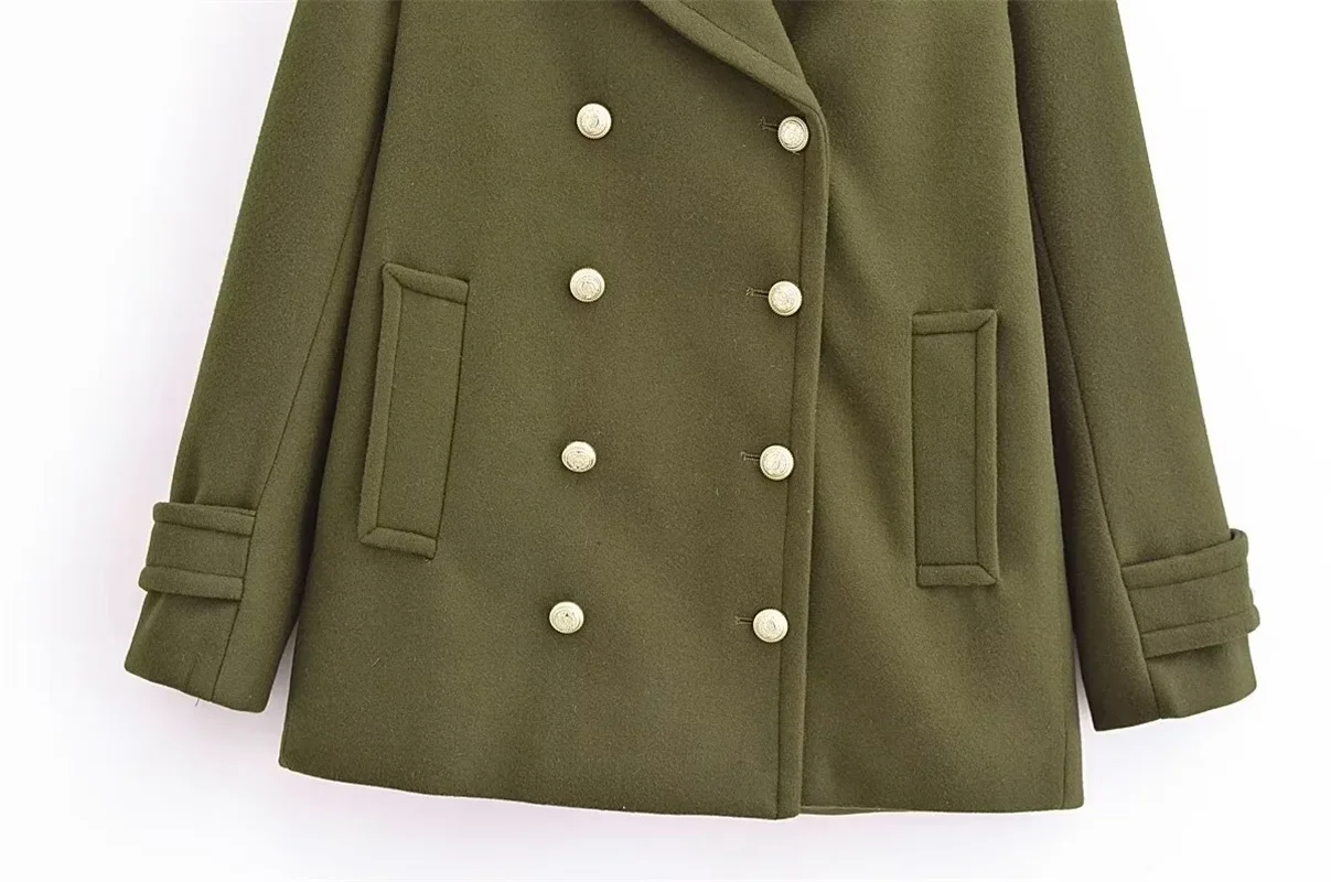 Green Wool Women Suit Ladies Formal Blazer Elegant Cashmere Female Double Button Winter Warm Office Lady Jacket Coat