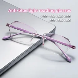2024 Trendy Diamond Presbyopia Reading Glasses Hyperopia Eyewear Ultralight Far Sight Eyeglasses Diopter Prescription Glasses