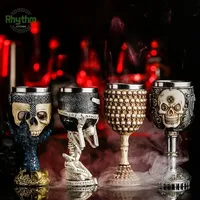 50 Type Creative Skull Series Cup Resin Beer Mug 3D Cocktail Goblet 304 Stainless Steel Viking Wine Glass Tumbler Bar Decoration