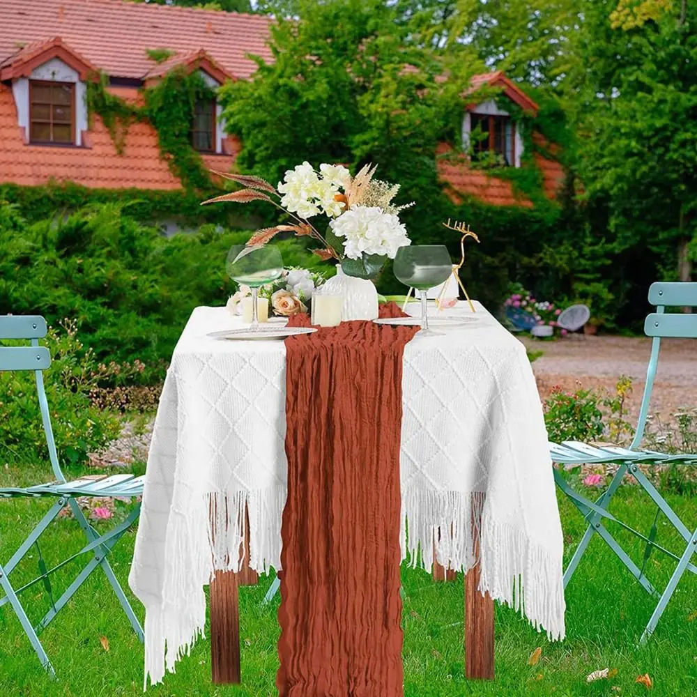 Vintage Table Runners 90x180/300cm Rustic Country Gauze Tablecloth Multi-color Boho Cheesecloth Table Setting Dinning Decor