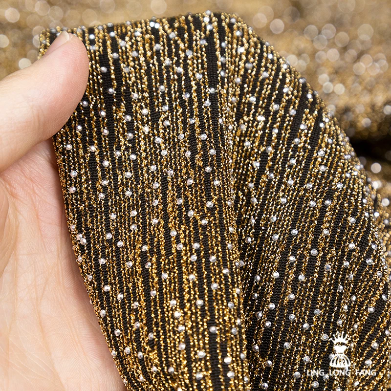 

Золотая бронзовая ткань с бриллиантами на весну и лето, дышащее верхнее платье, полуюбка, широкие брюки, дизайнерская ткань, шитье своими руками